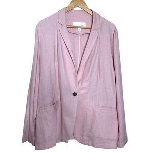 🩷 PopSugar Women Linen Blend Blazer Light Pink Sz XXL Office Lightweight Pocket